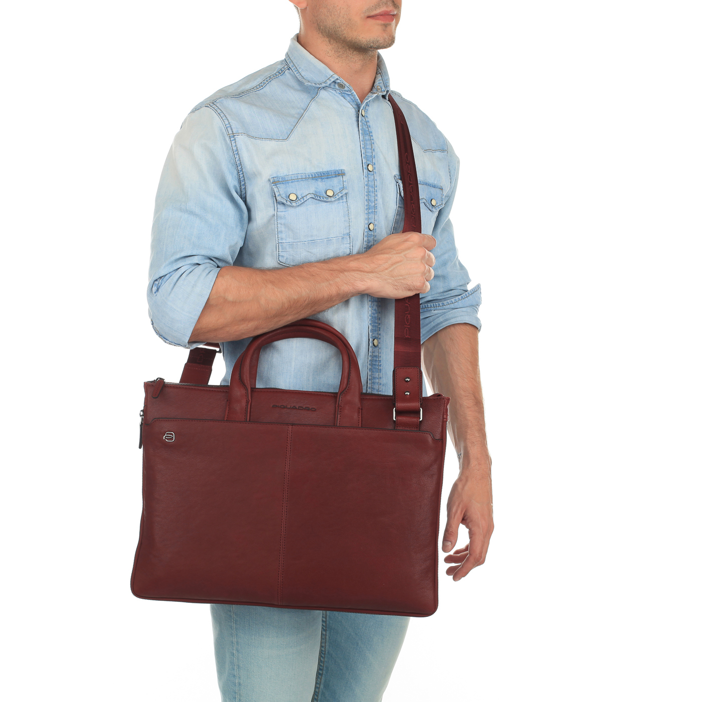 Деловая сумка из красной кожи Piquadro Black square