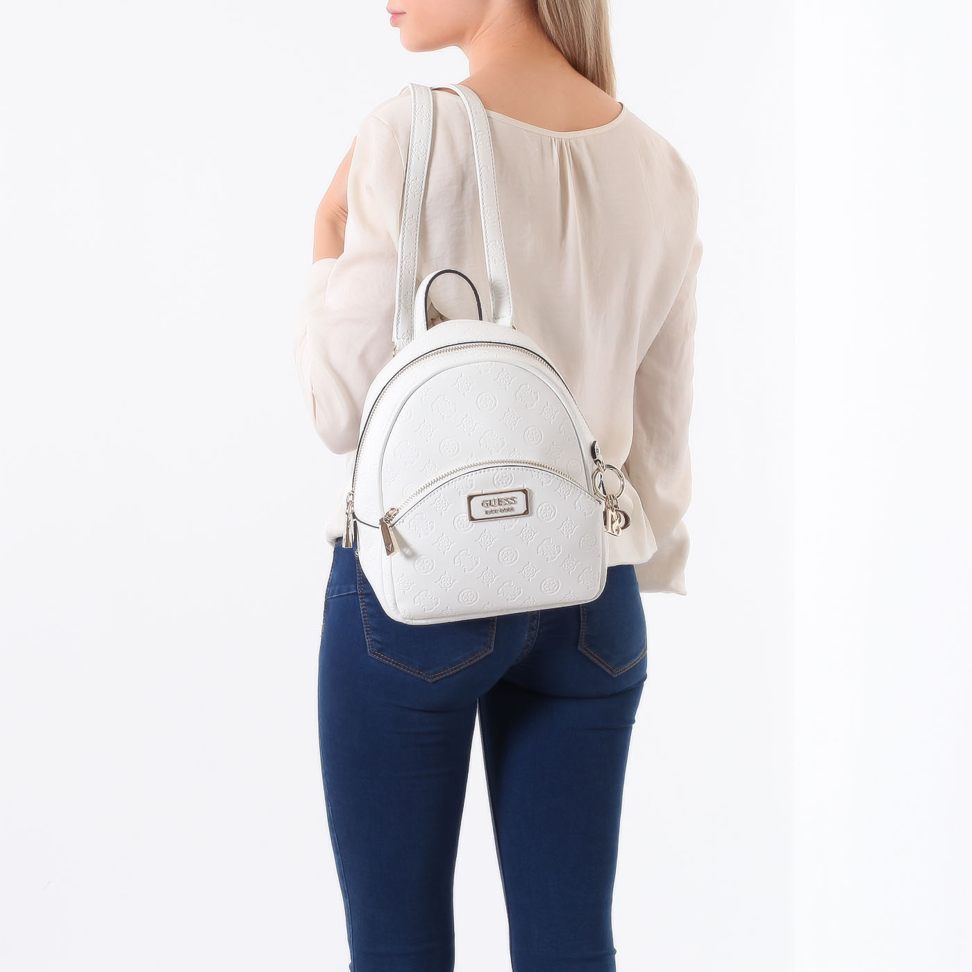 Тисненый белый рюкзак Guess Logo Love