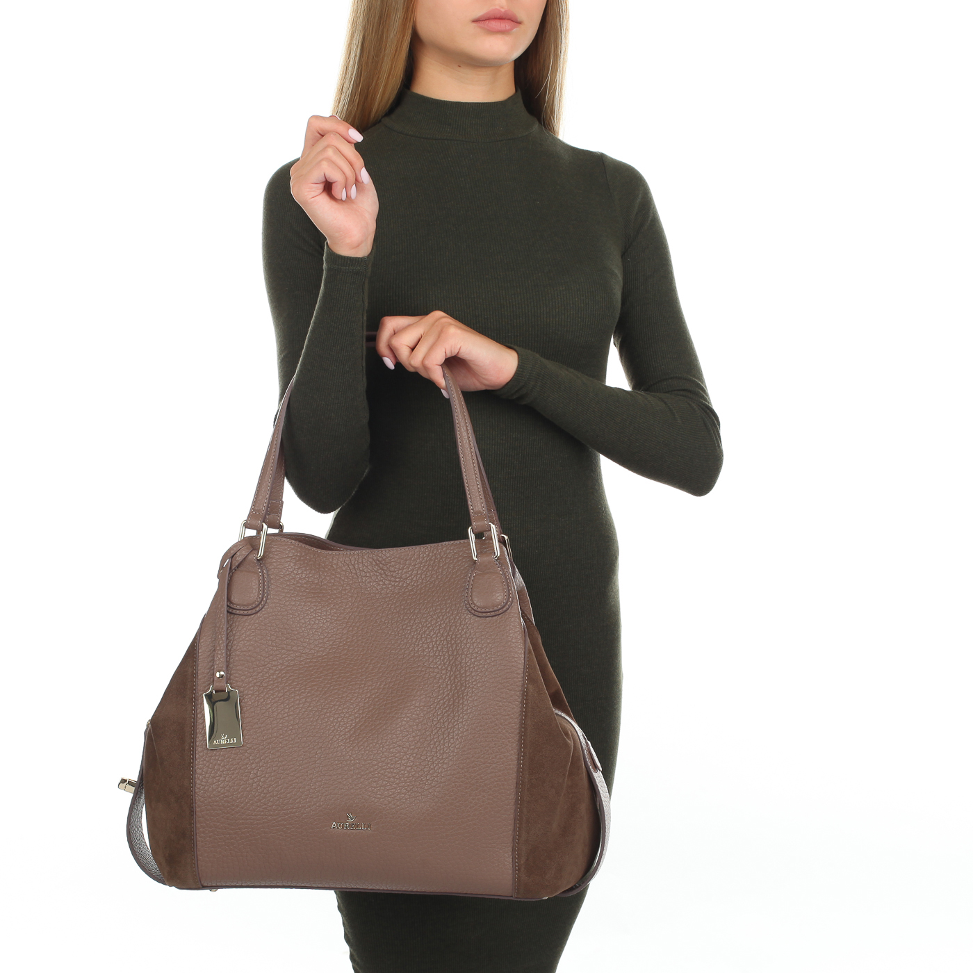 Мягка кожаная сумка с тремя отделами Aurelli 