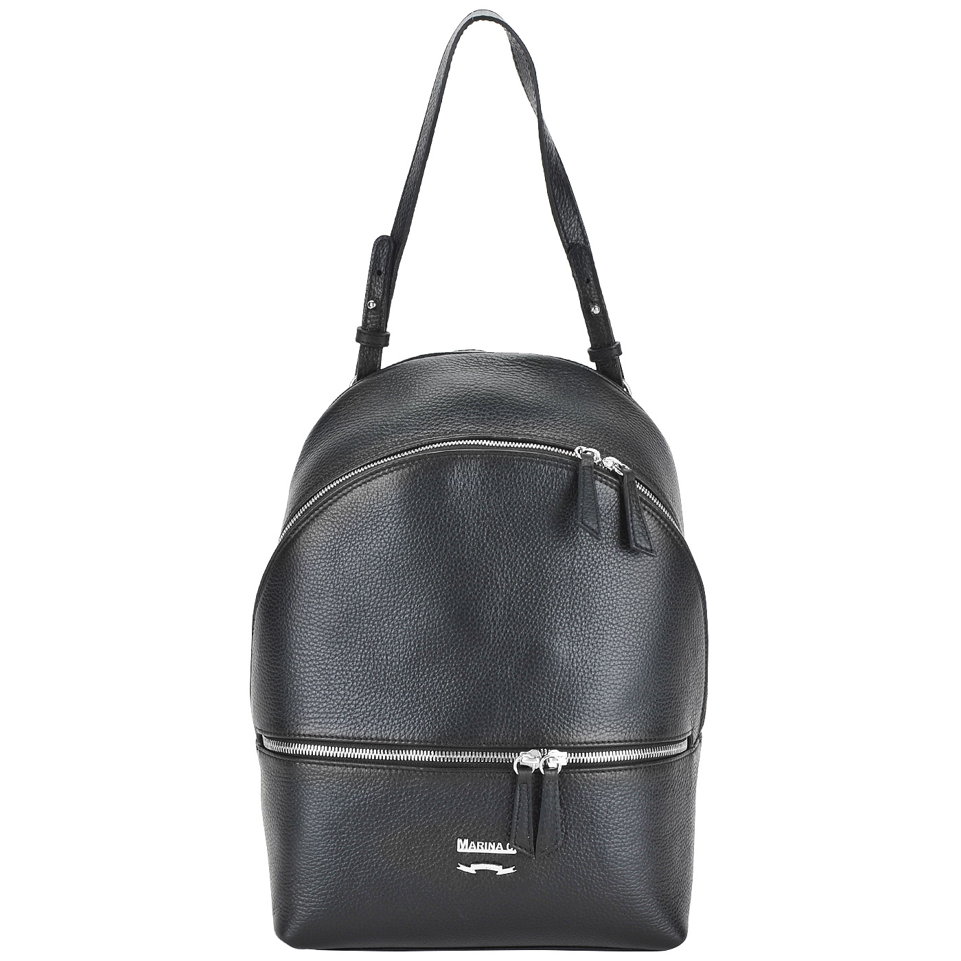 Marina Creazioni Вместительный черный кожаный рюкзак с серебряными деталями